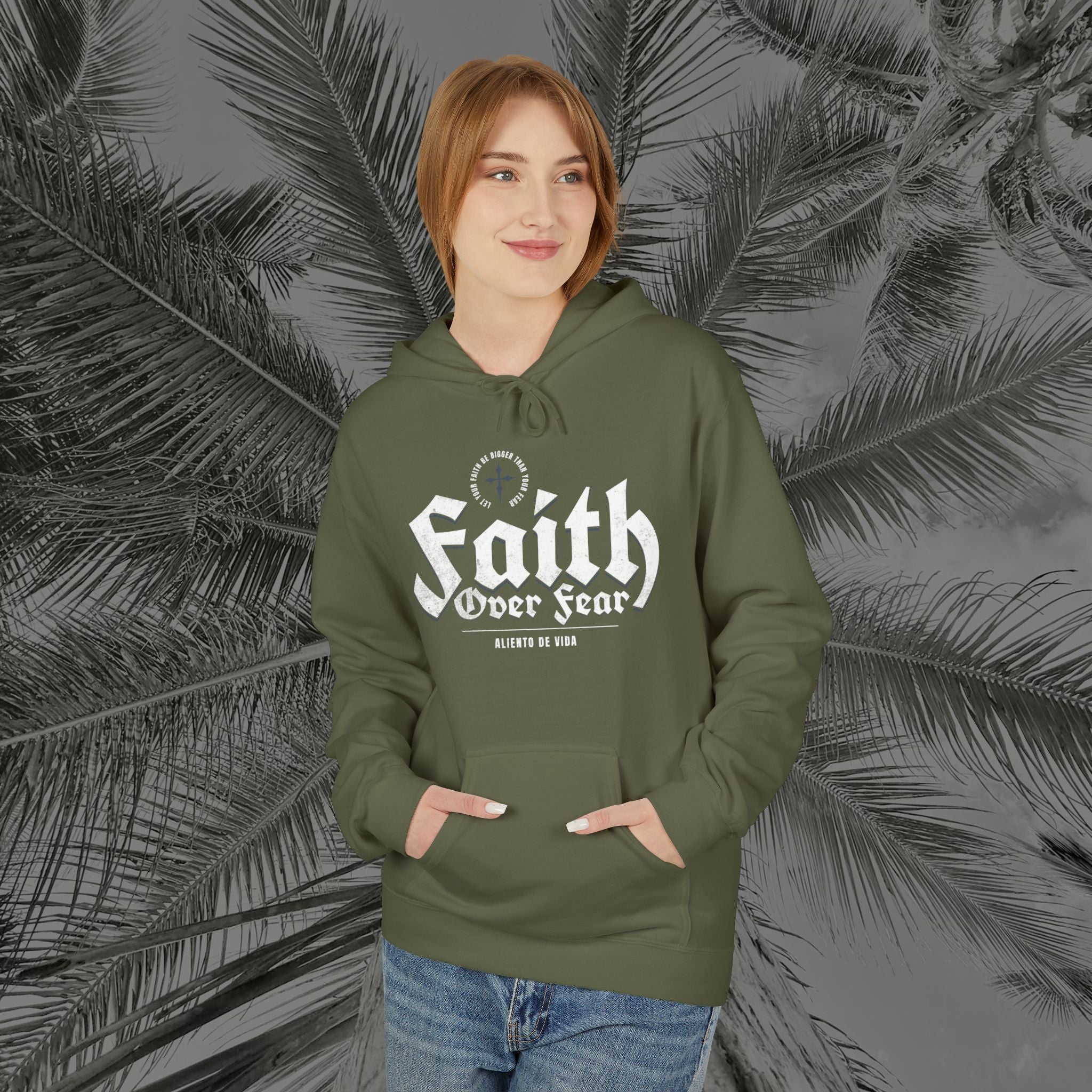 Faith Over Fear - (UNISEX) Midweight Fleece Hoodie - Aliento De Vida