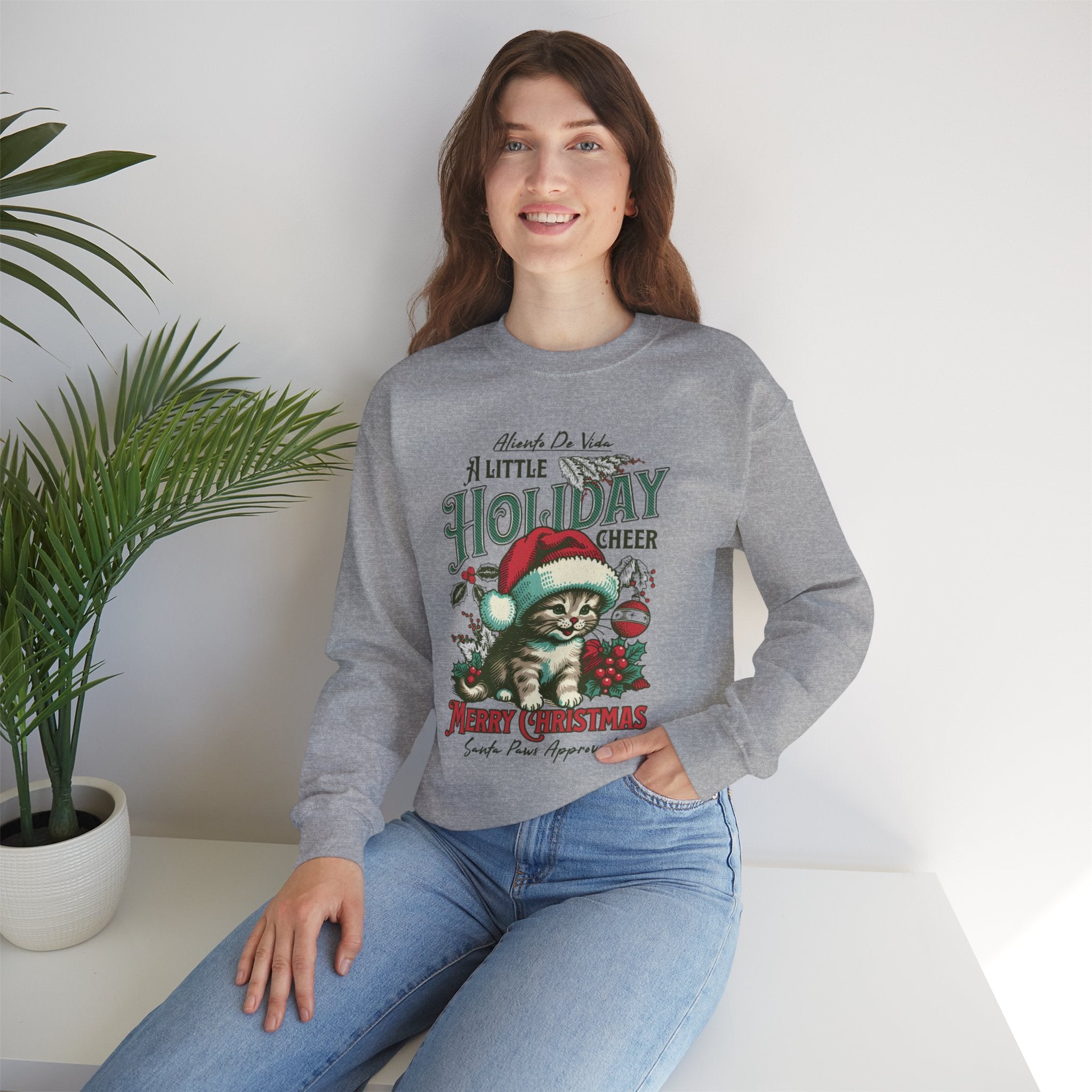 Merry Meowmas Cheer - (UNISEX) Cozy Crewneck Sweatshirt - Aliento De Vida