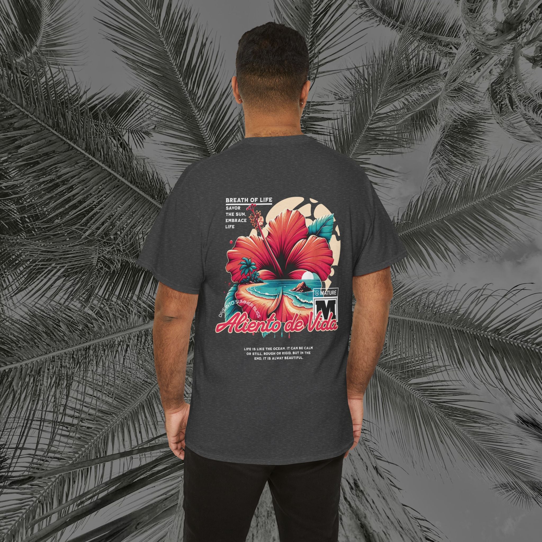 Breath Of Paradise - (UNISEX) Heavy Cotton T-Shirt - Back Design - Aliento De Vida