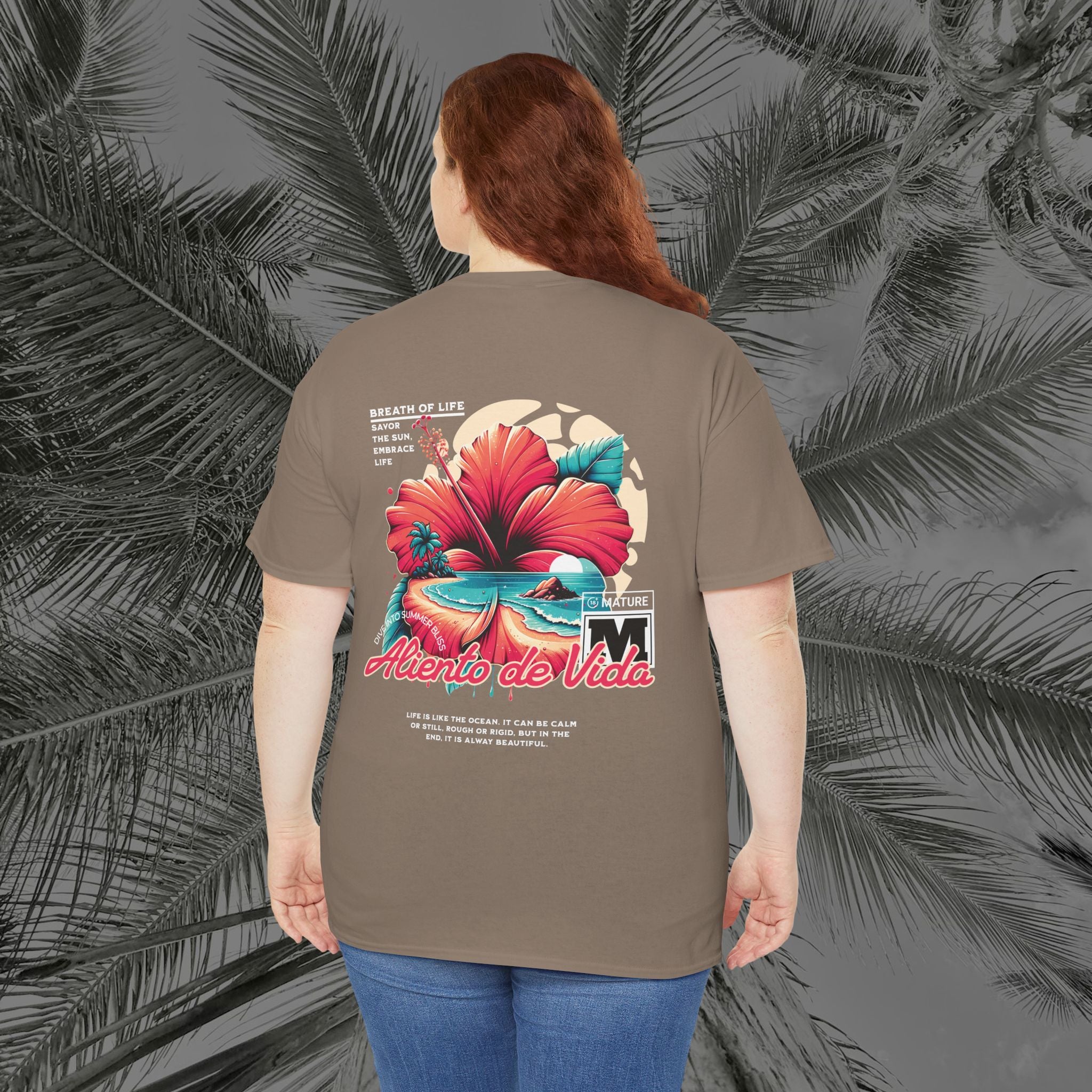 Breath Of Paradise - (UNISEX) Heavy Cotton T-Shirt - Back Design - Aliento De Vida