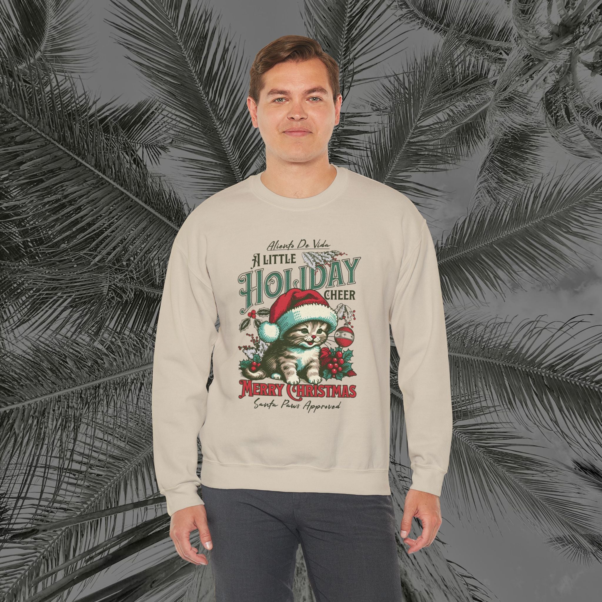Merry Meowmas Cheer - (UNISEX) Cozy Crewneck Sweatshirt - Aliento De Vida