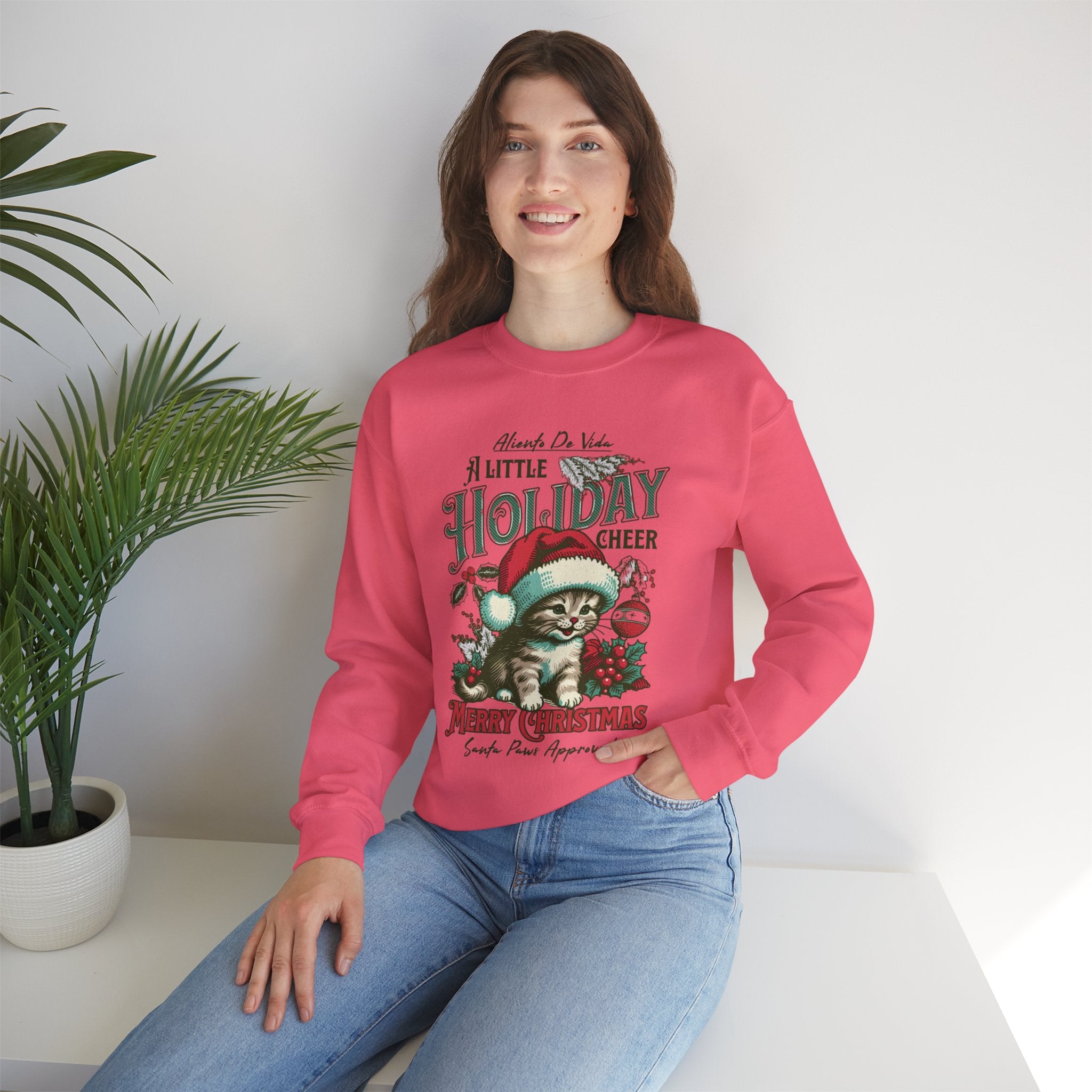 Merry Meowmas Cheer - (UNISEX) Cozy Crewneck Sweatshirt - Aliento De Vida