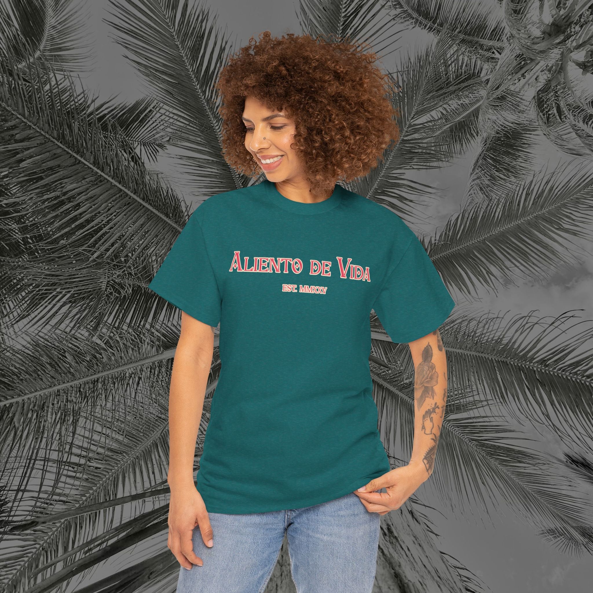 Breath Of Paradise - (UNISEX) Heavy Cotton T-Shirt - Back Design - Aliento De Vida