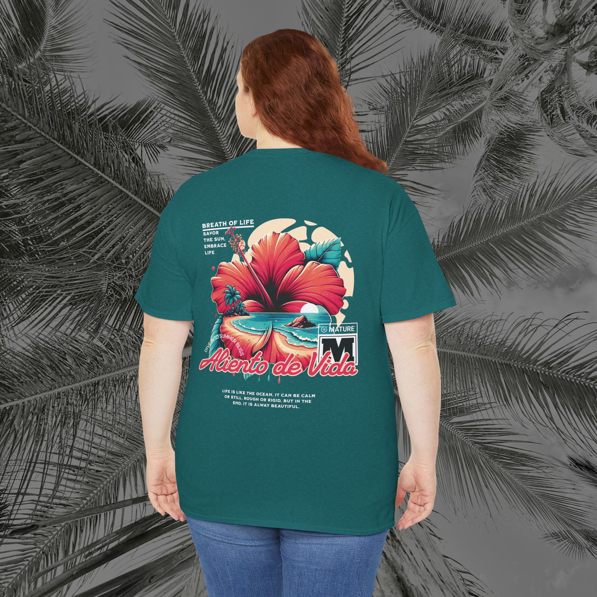 Breath Of Paradise - (UNISEX) Heavy Cotton T-Shirt - Back Design - Aliento De Vida