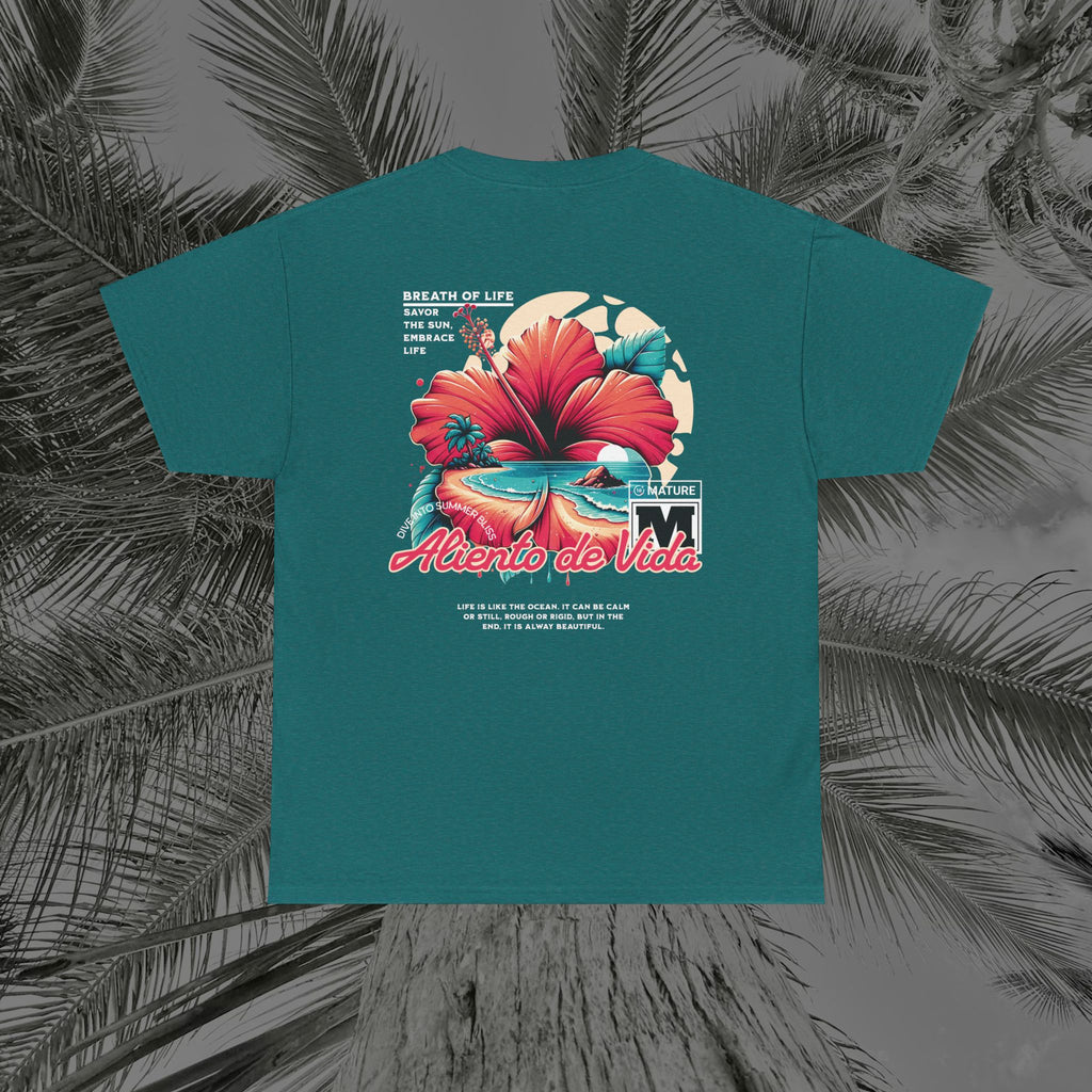 Breath Of Paradise - (UNISEX) Heavy Cotton T-Shirt - Back Design - Aliento De Vida