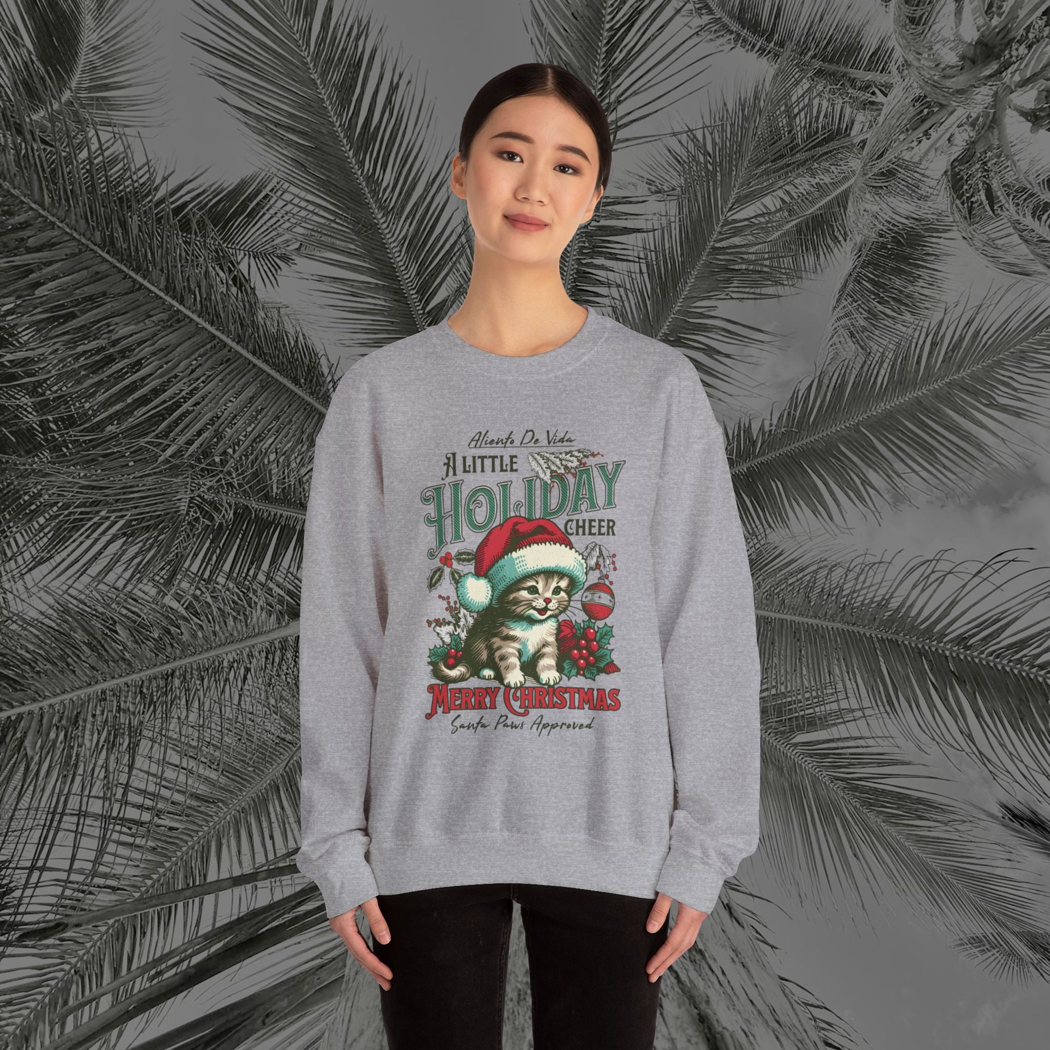 Merry Meowmas Cheer - (UNISEX) Cozy Crewneck Sweatshirt - Aliento De Vida