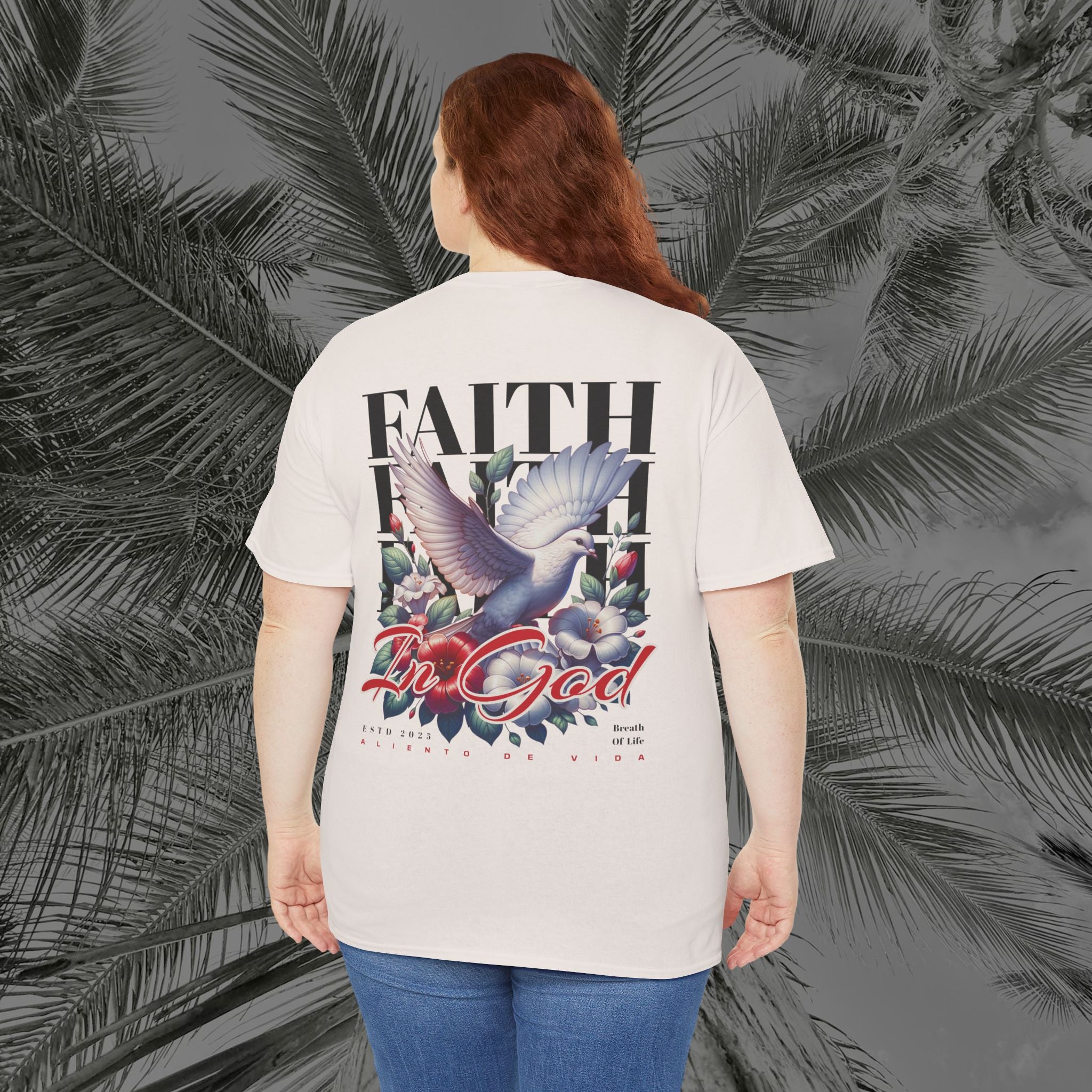 Wings of Grace - Back Design - Heavy Cotton Tee - Aliento De Vida