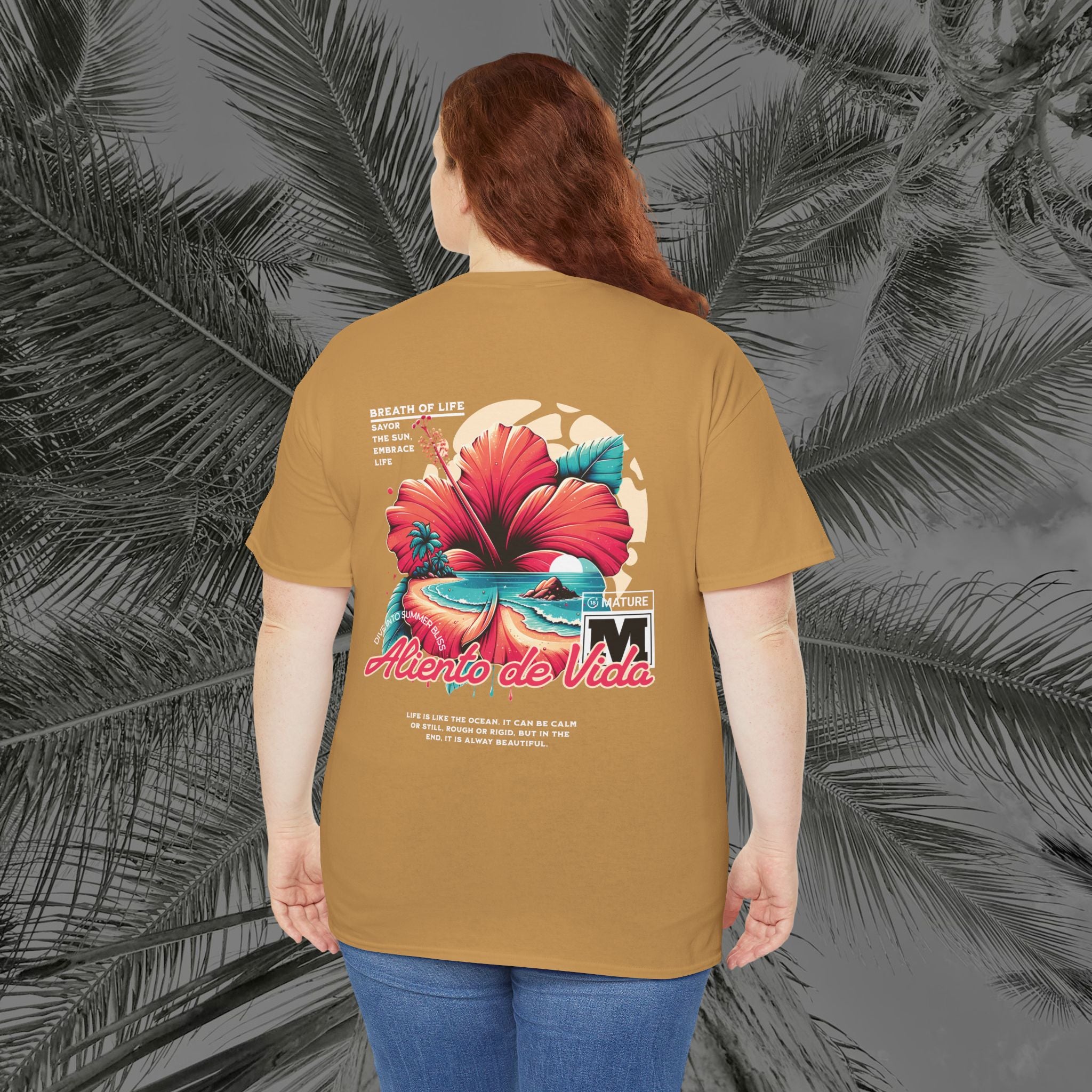 Breath Of Paradise - (UNISEX) Heavy Cotton T-Shirt - Back Design - Aliento De Vida