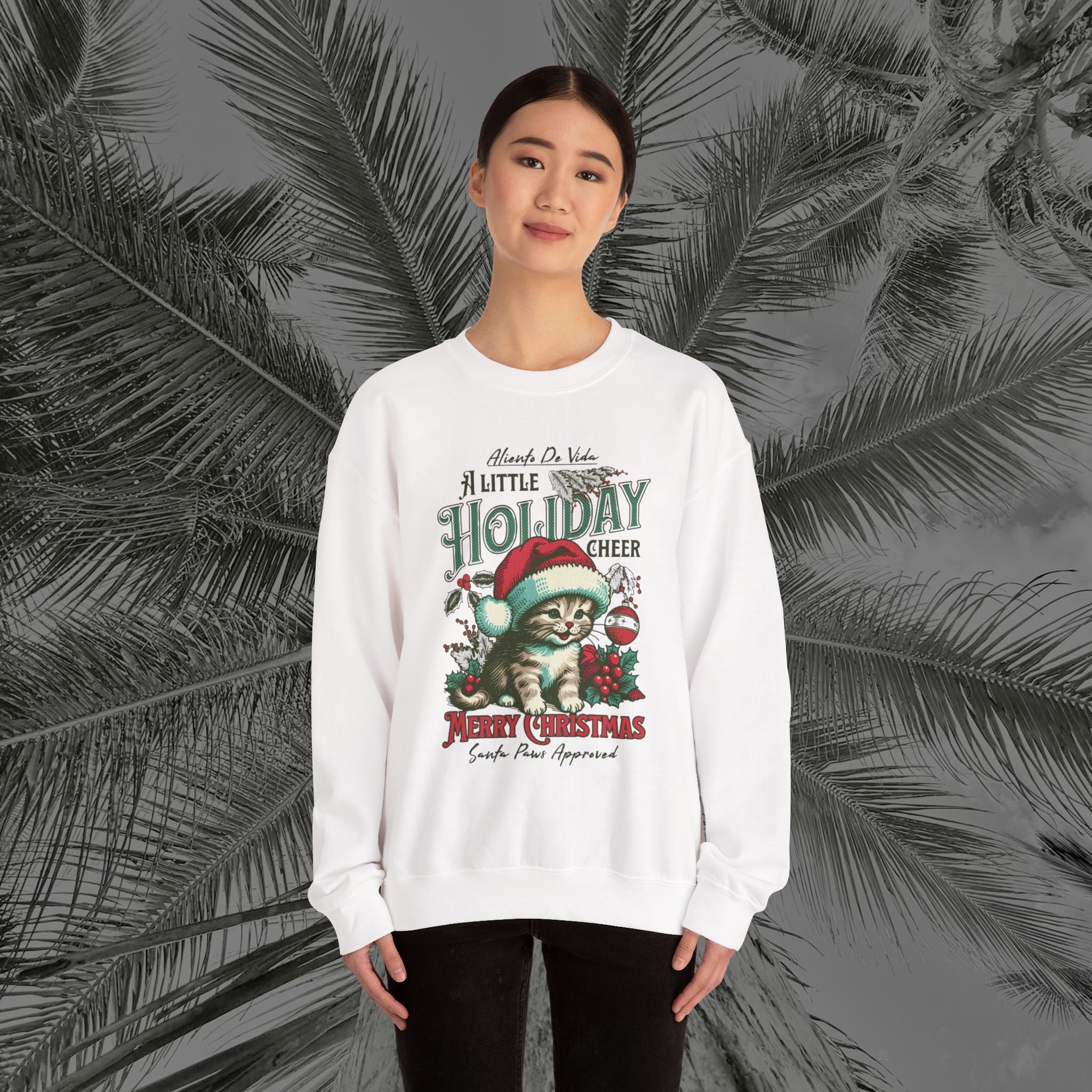 Merry Meowmas Cheer - (UNISEX) Cozy Crewneck Sweatshirt - Aliento De Vida
