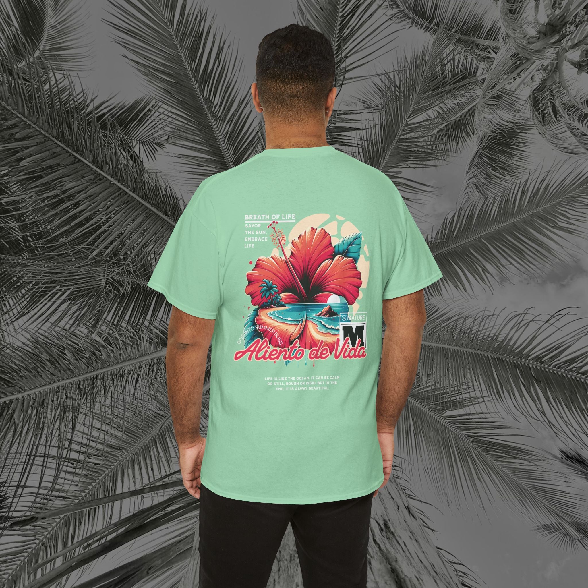Breath Of Paradise - (UNISEX) Heavy Cotton T-Shirt - Back Design - Aliento De Vida