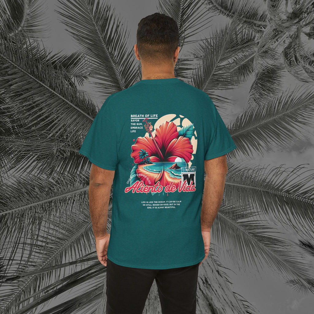 Breath Of Paradise - (UNISEX) Heavy Cotton T-Shirt - Back Design - Aliento De Vida