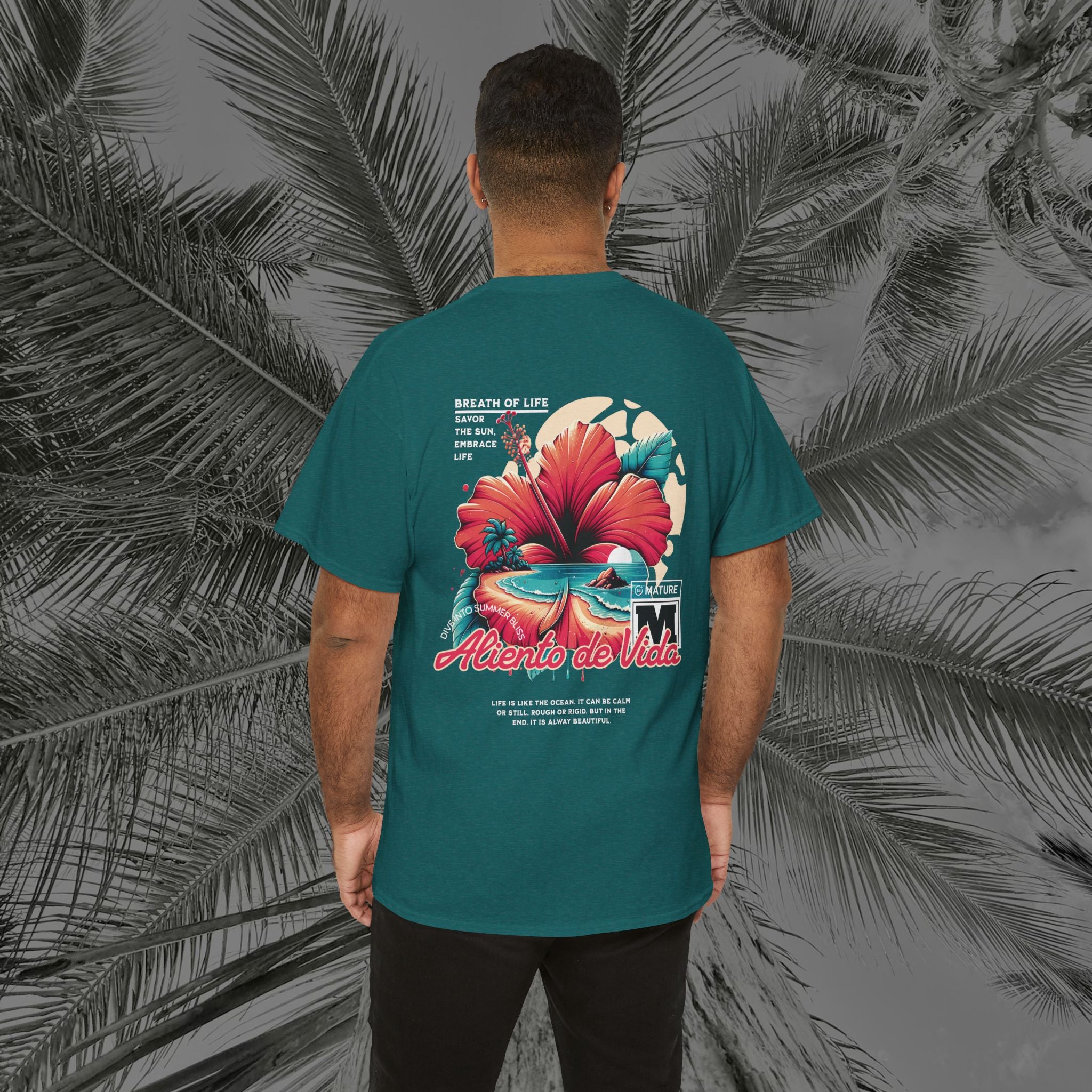 Breath Of Paradise - (UNISEX) Heavy Cotton T-Shirt - Back Design - Aliento De Vida