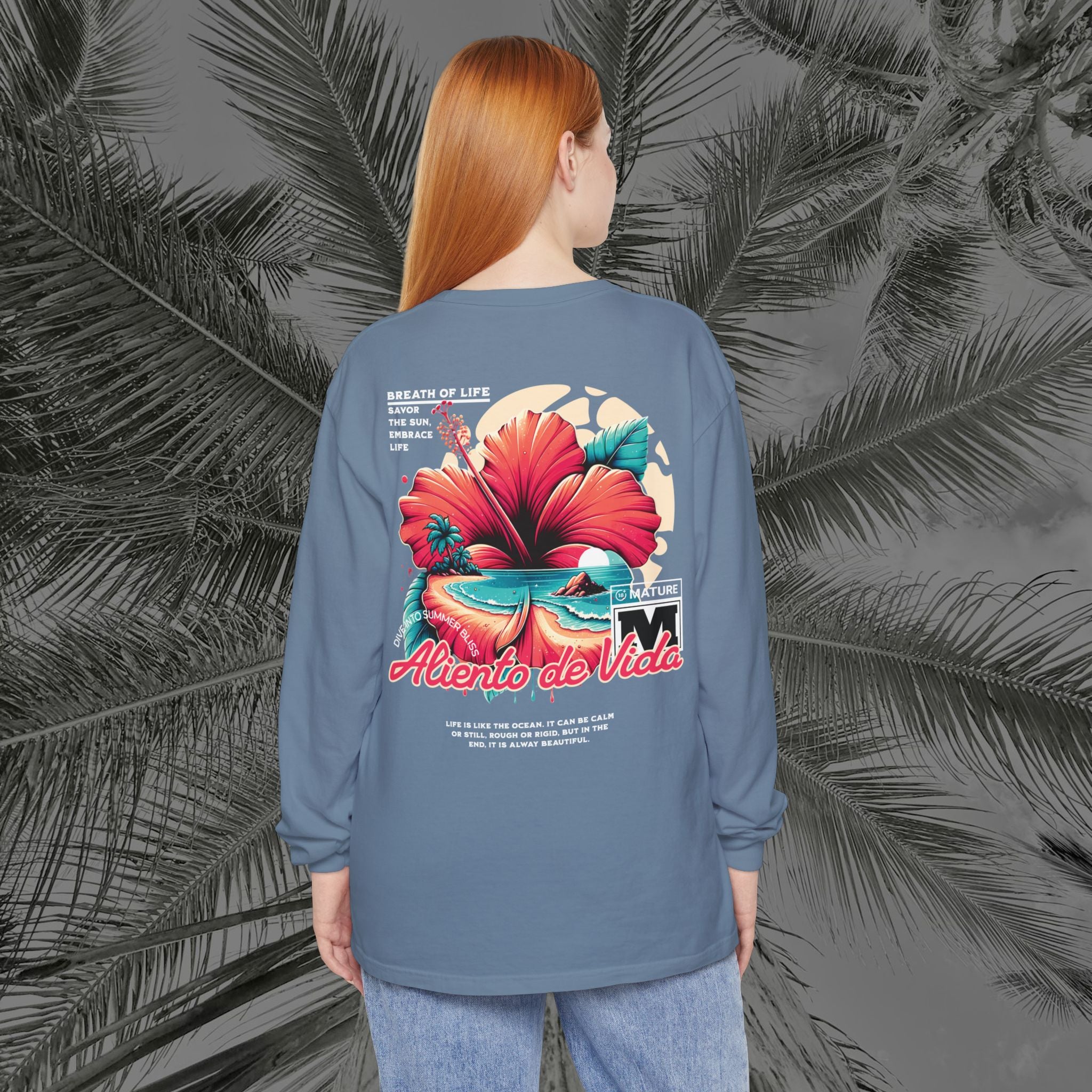 Breath Of Paradise - (UNISEX) Long Sleeve Shirt - Back Design - Aliento De Vida