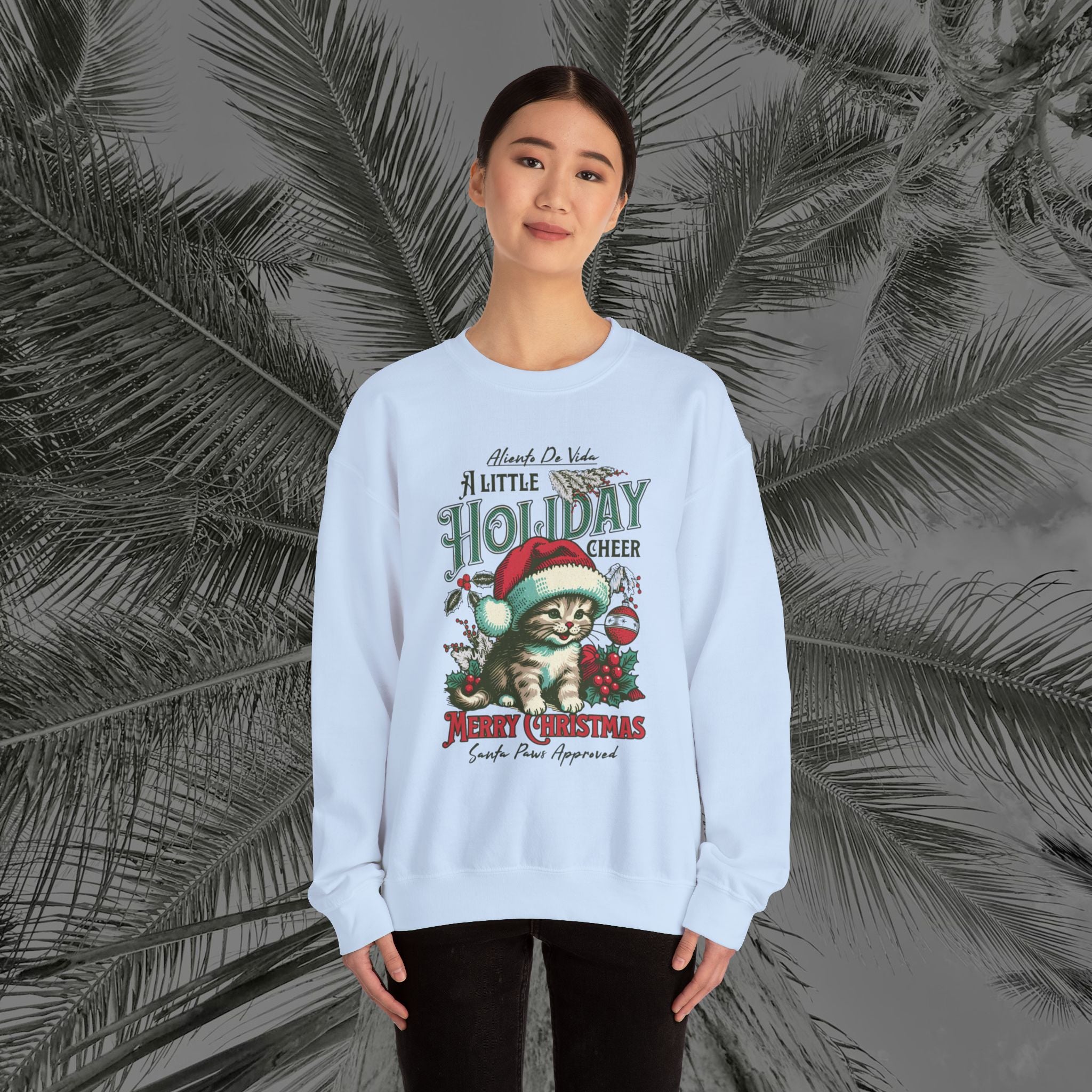Merry Meowmas Cheer - (UNISEX) Cozy Crewneck Sweatshirt - Aliento De Vida