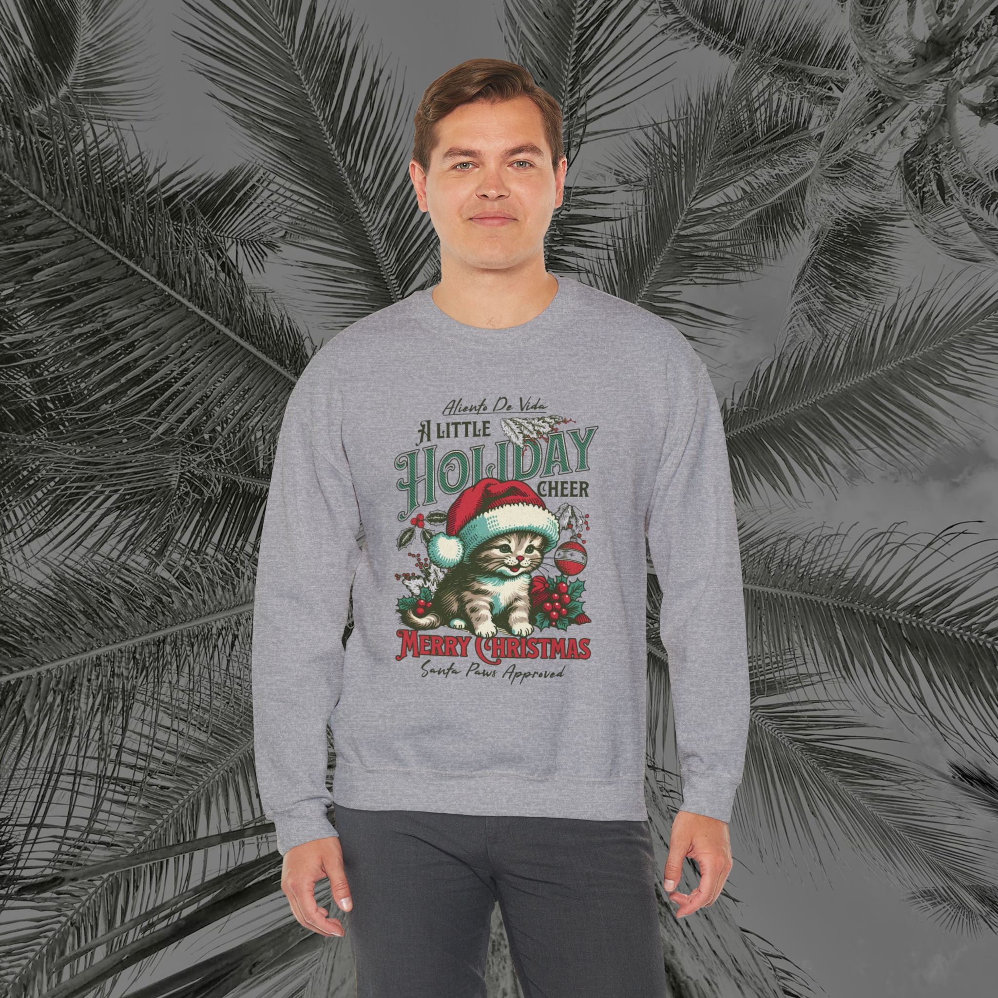 Merry Meowmas Cheer - (UNISEX) Cozy Crewneck Sweatshirt - Aliento De Vida