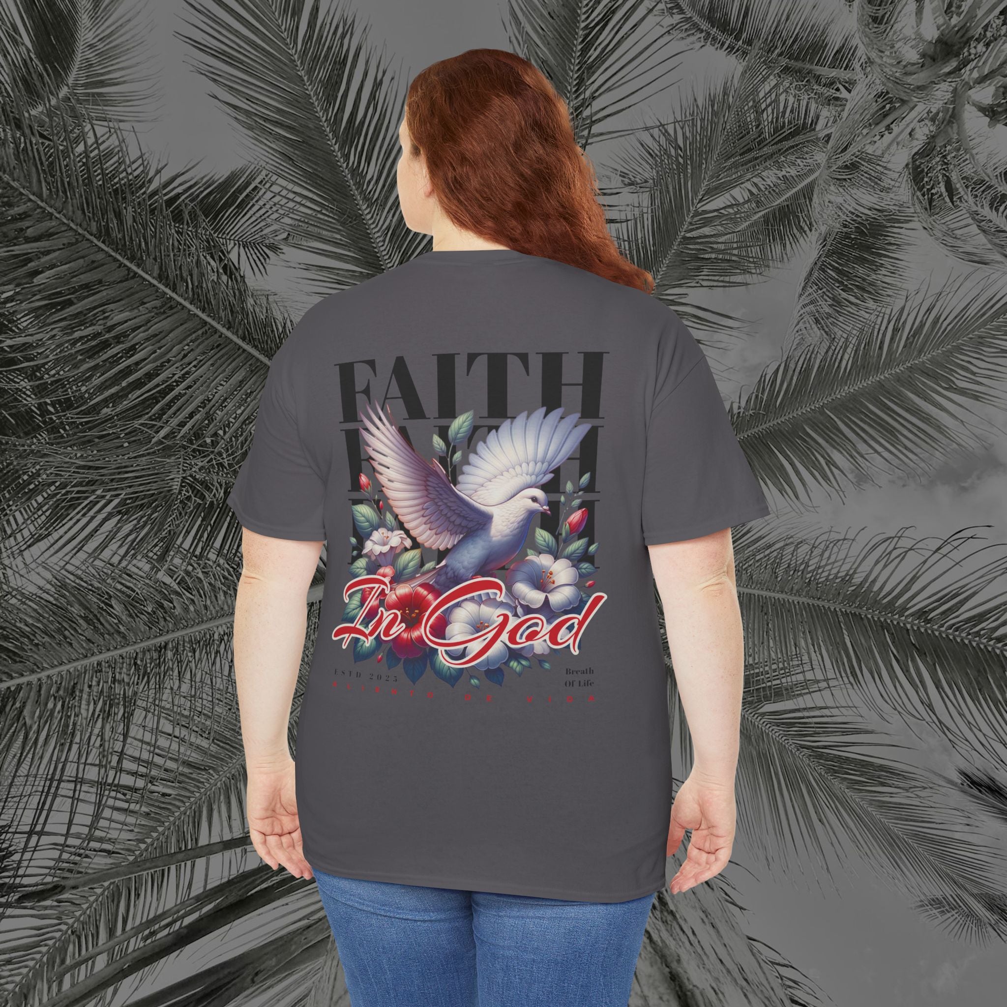 Wings of Grace - Back Design - Heavy Cotton Tee - Aliento De Vida