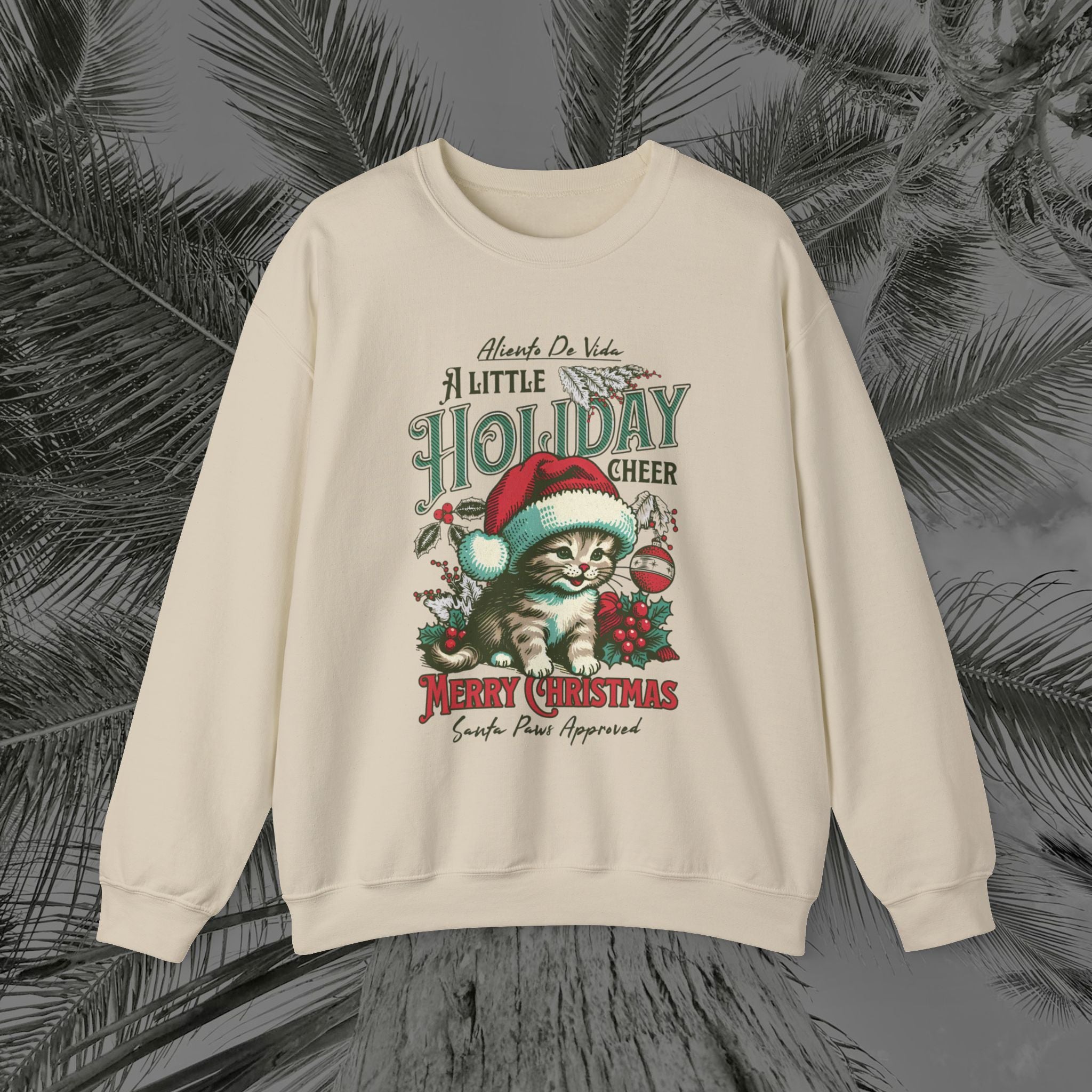 Merry Meowmas Cheer - (UNISEX) Cozy Crewneck Sweatshirt - Aliento De Vida