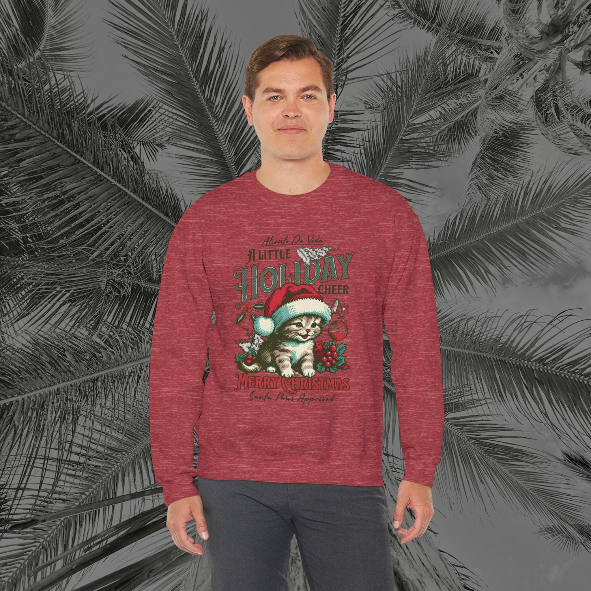 Merry Meowmas Cheer - (UNISEX) Cozy Crewneck Sweatshirt - Aliento De Vida