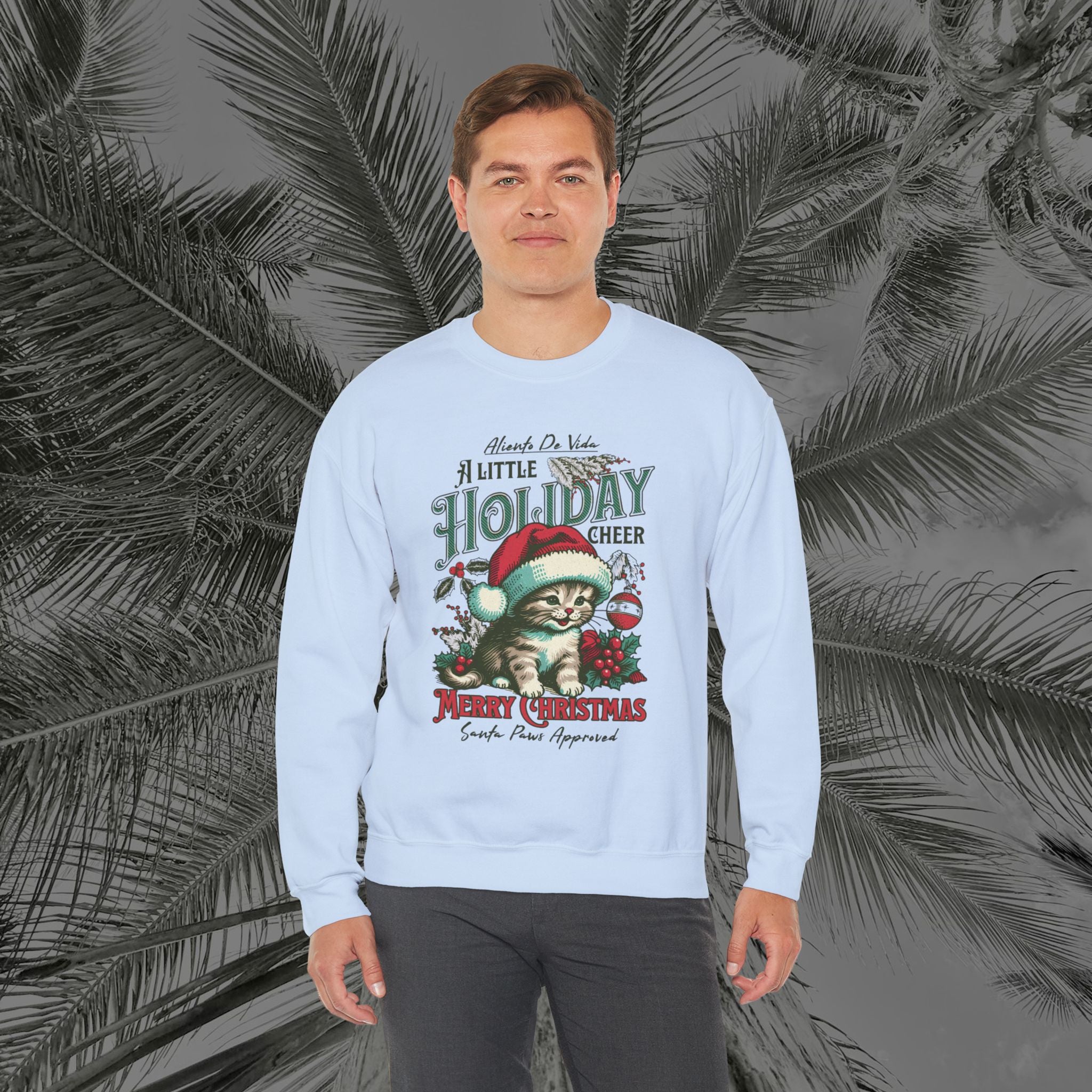 Merry Meowmas Cheer - (UNISEX) Cozy Crewneck Sweatshirt - Aliento De Vida