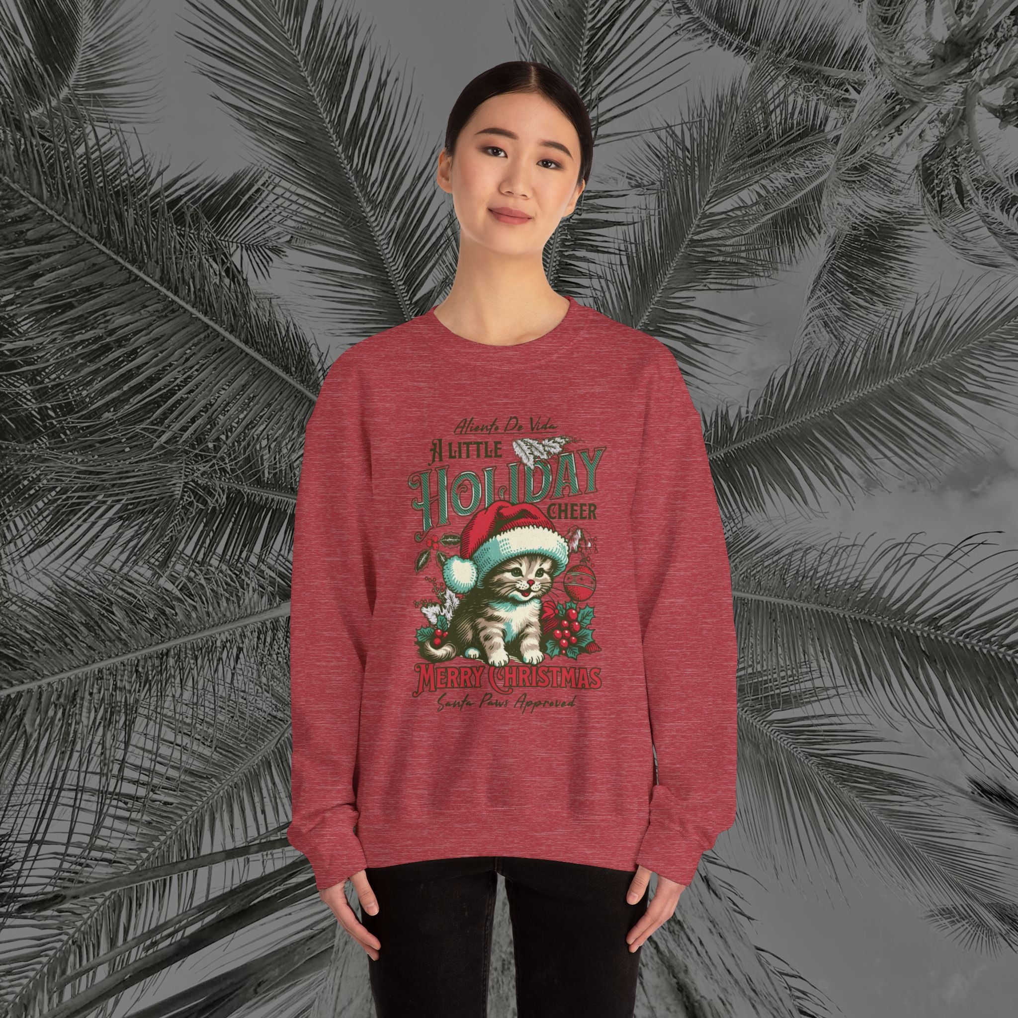 Merry Meowmas Cheer - (UNISEX) Cozy Crewneck Sweatshirt - Aliento De Vida