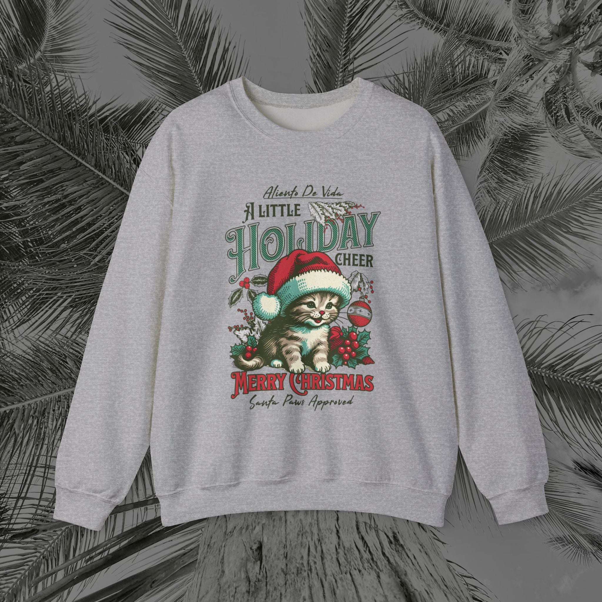 Merry Meowmas Cheer - (UNISEX) Cozy Crewneck Sweatshirt - Aliento De Vida